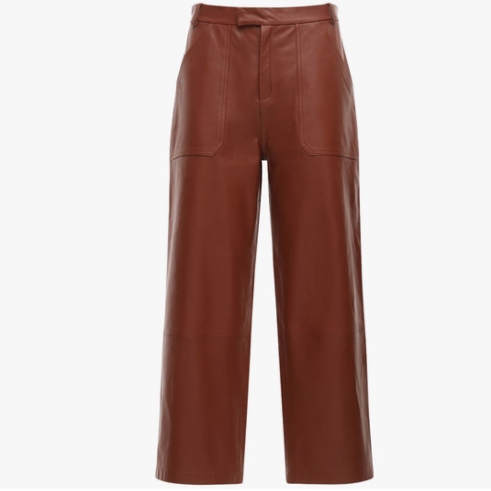 Zeynep Arcay Brown Wide Leg Leather Pants